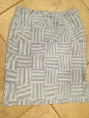 Saia feminina CAPE MADRAS azul/branco Madras xadrez patch trabalho algodão tamanho 2 em excelente estado usado - Imagem 1 de 4
