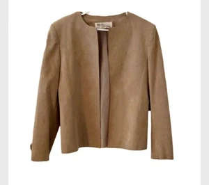 Adolph Schumann Suede Jacket Vintage Blazer Tan Womens Size L Silky Lining MINT - Picture 1 of 6