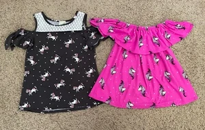 Lot of 2 Unicorn Theme Cold Shoulder Flounce Sleeveless Girls Top Size 6 7/8 - Picture 1 of 8