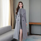Ladies Winter Wool Blend Trench Double-Breasted Outwear Full Length Coat Jacket