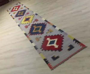 ESTATE 16 RUNNER KILIM REVERSIBLE GEOMETRIC VEGETABLE DYE FLAT WEAVE WOOL 582661 - Picture 1 of 11