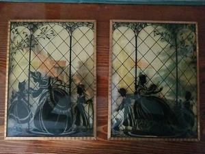 Vintage 1940's Silhouette Convex Glass Copper Framed  Set Woman w/Children 6x8  - Picture 1 of 5