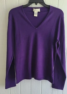 Maglione Doncaster viola maniche lunghe lavorato a maglia collo a V stretch taglia L - Foto 1 di 7