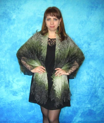 Warm knitted women's green scarf Russian Orenburg shawl Wool wrap Gift for her - Image 1 of 4