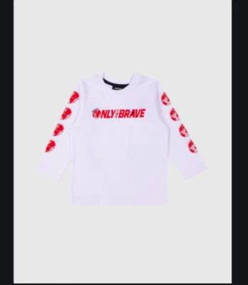 DIESEL "ONLY THE BRAVE" 婴儿长袖 T 恤 3-6 个月白色和灰色全新无标签 — 第 1/4 张图片