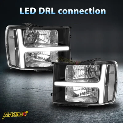 Fits 2007-2013 GMC Sierra 1500 2500HD LED Bar Projector DRL Headlights Lamps DOT - Image 1 of 4