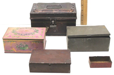 5 pc Vintage Aluminum Metal Candy Tins Boxes Louis Sherry New York Paris Tin Box - Image 1 of 4