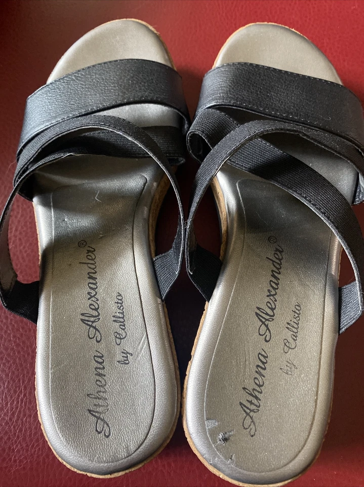 Athena Alexander de Calisto Woman’s. Sandalias de cuña de corcho talla 6 con correas negras Foto 1 de 4