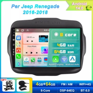 8-Core Per Jeep Renegade 2016-2018 Autoradio CarPlay Android 14 DSP DAB+ SWC 64G - Foto 1 di 18