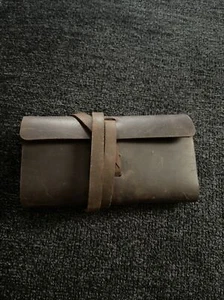 Dark Brown Leather Travel Cord Organizer Vintage Look - Photo 1/4