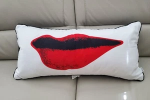 Diane Von Furstenberg pillow kiss 14" x 30" black white red velour NWT - Picture 1 of 2