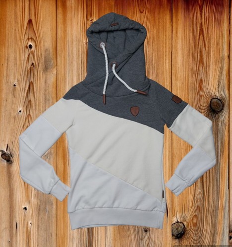 OFF WHITE Felpa con cappuccio Wanakome Selene pullover donna XS grigio crema bianco colorblock