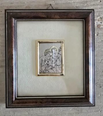 Vintage Quadro Sacra Famiglia su Lastra d'Argento 925 - Immagine 1 di 3