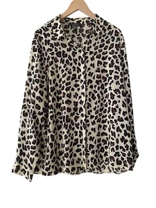 Primark Leopard Print Blouse Shirt Tunic Top Cream Black Brown Floaty UK 20 - Picture 1 of 6
