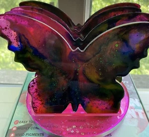 Set Of 4 Handmade Butterfly Resin Coasters With Holder - Picture 1 of 3