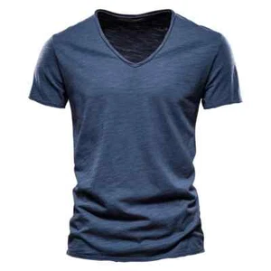 Herren Slim Fit V-Neck Baumwolle T-Shirt | leichtes Sommer Tee | Freizeit atmungsaktiv - Bild 1 von 27