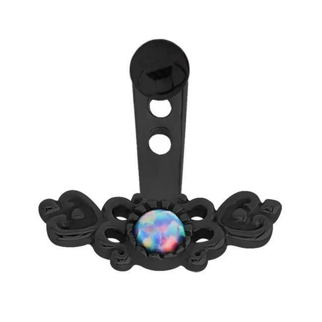 Black 316L Surgical Steel Purple Opal Stone Ear Jacket Earring Tragus Cartilage - Image 1 of 1