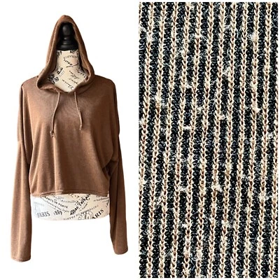 Nasty gal 巧克力棕色 Grunge 罗纹连帽衫短款 US 16 Granola Girl Hippie — 第 1/4 张图片