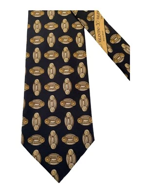 Corbata medallones ornamentales oro negro corbata vintage de seda talla Valentino Foto 1 de 4