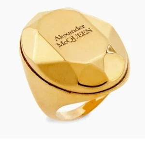 Alexander McQueen Gold Faceted Stone Logo Band Ring Size 7.5  - Picture 1 of 1