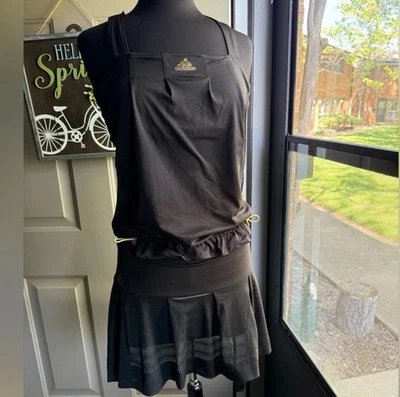 Vintage 2007 Adidas 2-piece black gold mesh tennis skirt and tank, size medium - Image 1 of 4
