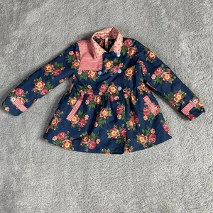 Matilda Jane Girls Jacket 6 Navy Pink Roses Floral Stripes Raincoat - Picture 1 of 9