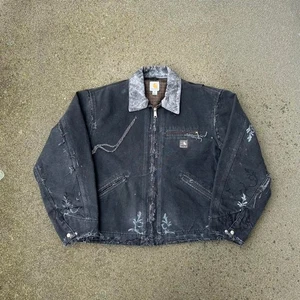 1of1 Carhartt Detroit Jacket Size XL Custom Hand Painted Distressed Faded Chain - Bild 1 von 7