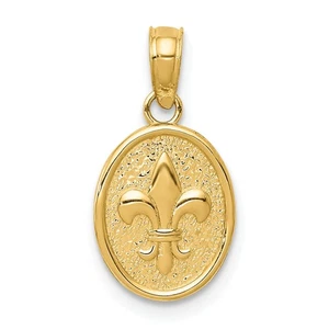 14K Gold Polished Small Fleur De Lis In Oval Pendant Charm Jewelry 13 x 9 mm - Picture 1 of 4