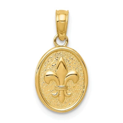 14K Gold Polished Small Fleur De Lis In Oval Pendant Charm Jewelry 13 x 9 mm - Image 1 of 4