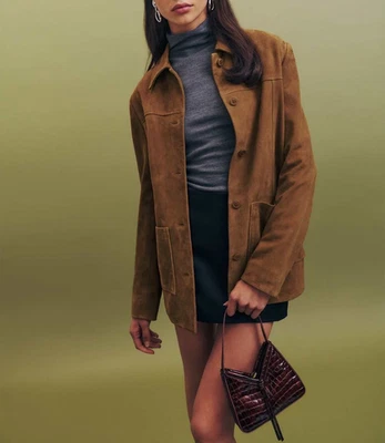 Womens Oversized Brown Leather jacket Pure Suede  Size XS S M L XL XXL 3XL - Image 1 of 4