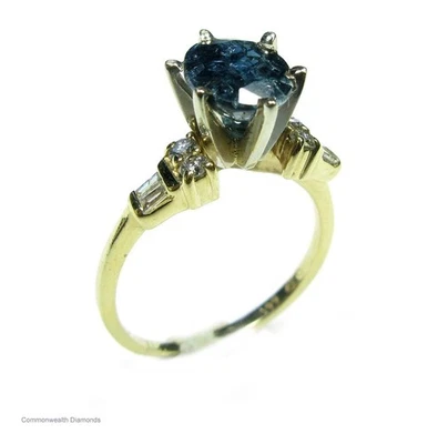 Anillo de compromiso Estate de diamantes con zafiro azul natural de 1,80 quilates de oro amarillo de 14 quilates Foto 1 de 4