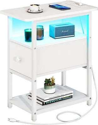 Narrow End Tables Living Room Set of 1 with Charging Station, Skinny Side - Image 1 of 4