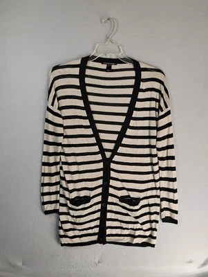 Suéter para mujer Victorias Secret mediano marrón a rayas mezcla de lino cuello en V cárdigan Foto 1 de 4