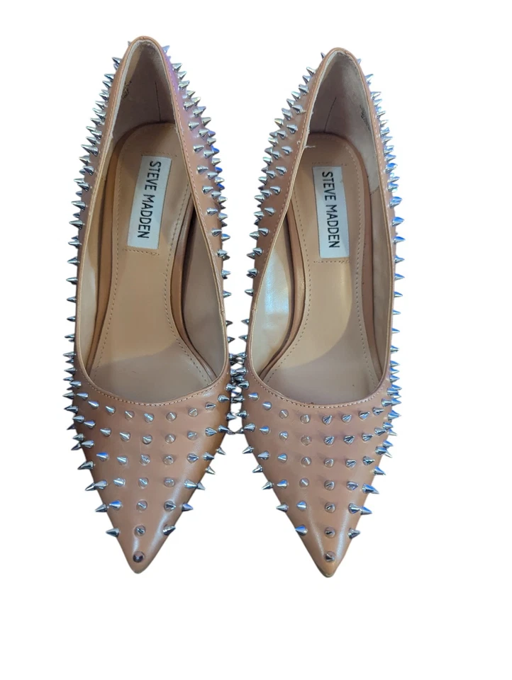 Steve Madden Vala Nude Beige Tan Silver Spike Studded High Heel Women's Size... - Image 1 of 4