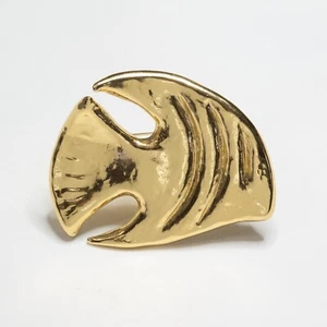 Broche de pescado de metal tono dorado Yves Saint Laurent francés vintage de los años 80 (P2868) - Imagen 1 de 5