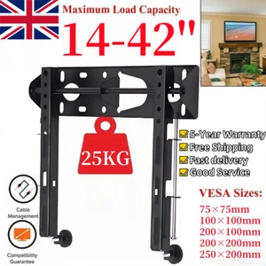 TV Wall Bracket Mount Fixed 13" - 42" Screen LED LCD VESA 200x200 Slim Universal - Picture 1 of 19
