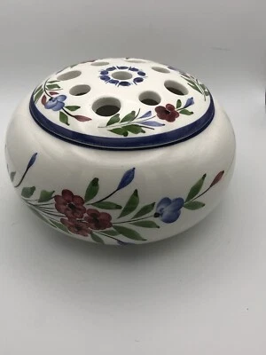 Hand Painted Portugal Flower Frog Arranging Bowl Potpourri Portuguese Floral - Image 1 of 4