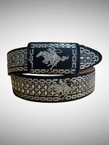Cinto Hilo Plata Vaquero Bordado Con Caballo Talla 40 2 Pulgadas Estilo Piteado - Imagen 1 de 3