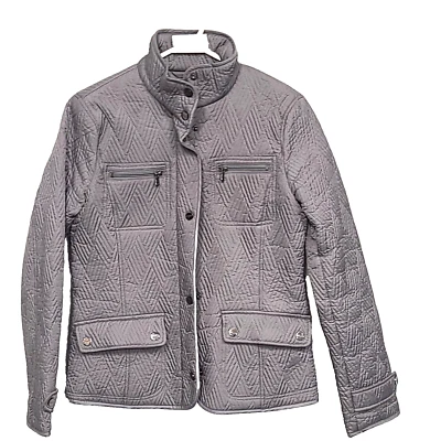 Chaqueta acolchada Kenneth Cole para mujer pequeña gris poliéster forrada de vellón frontal a presión Foto 1 de 4