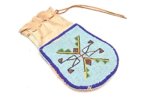 ATQ Plateau Nez Perce geometrische Geldbörse mit Vollperlen flache Tasche Beutel - Bild 1 von 11