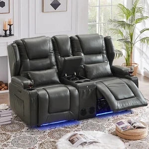 Recliner Sofa 2-seater Reclining Couch PU Leather Loveseats Home Theater Seating - Picture 1 of 50