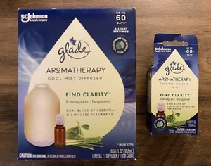 GLADE AROMATHERAPY ESSENTIAL Cool Mist oil DIFFUSER Lemongrass  CLARITY + Refill - Picture 1 of 4