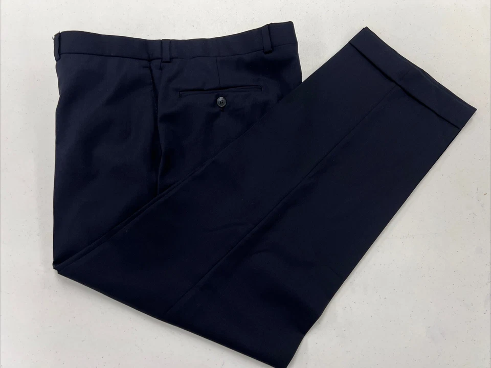 ESTRATO SUPER 100 Jack Victor Men's Navy Blue Solid Wool Dress Pants 36X30 $225 Foto 1 de 4