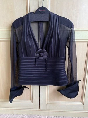 JS Collections Long Sleeve Black Mesh Formal Top Cuff Sleeve Low V Neck Size 10 - Image 1 of 4