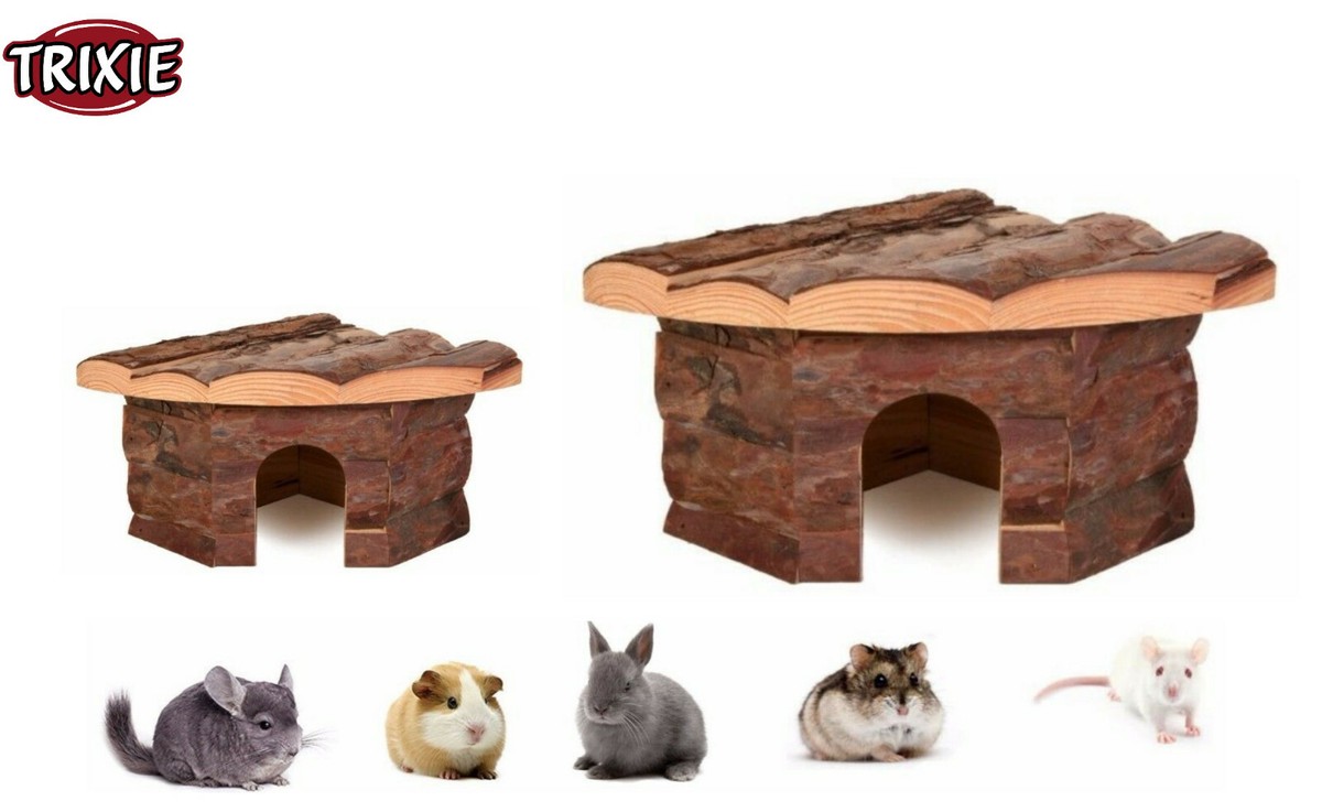Small Animal Hideout Hut Wooden Guinea Pig House With Ramp & 4 Caves ...