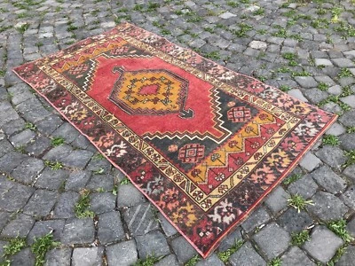 Tapete turco antigo tapete de área boêmio tapete Oushak tapete vintage tapete de lã feito à mão - Imagem 1 de 4