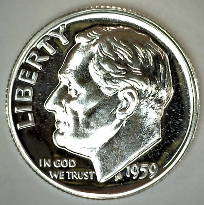 1959 Silver Proof Roosevelt Dime Ten-Cent Coin 10c United States 10 Cents - Image 1 of 2