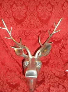 DEER HEAD Aluminum Polished Cast Metal Wall Mounted Stag Deer Head - Picture 1 of 4