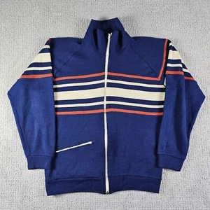 Vintage JC Penney Tennis Knit Sweater Full Zip Adult M Blue Striped Athletic - Picture 1 of 8