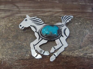 Navajo Indian Nickel Silver & Turquoise Horse Pin- Cleveland - Picture 1 of 4